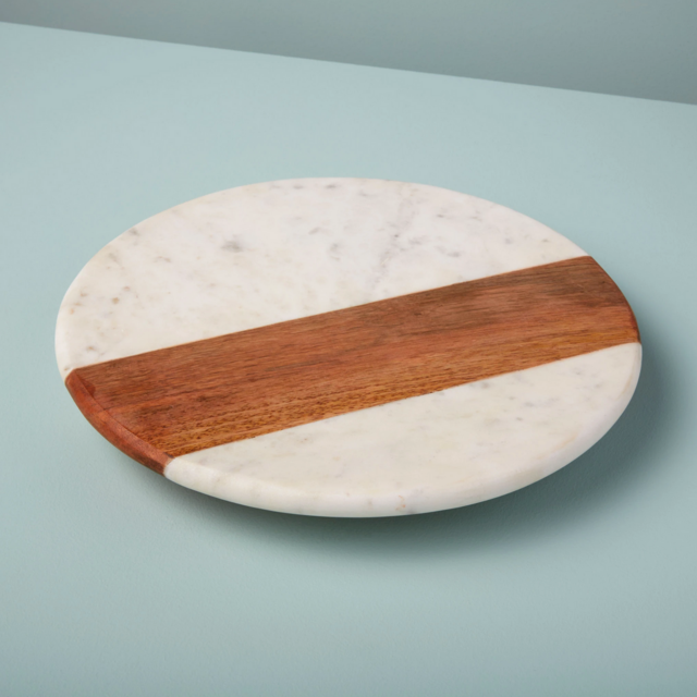 MARBLE AND WOOD ROUND LAZY SUSAN