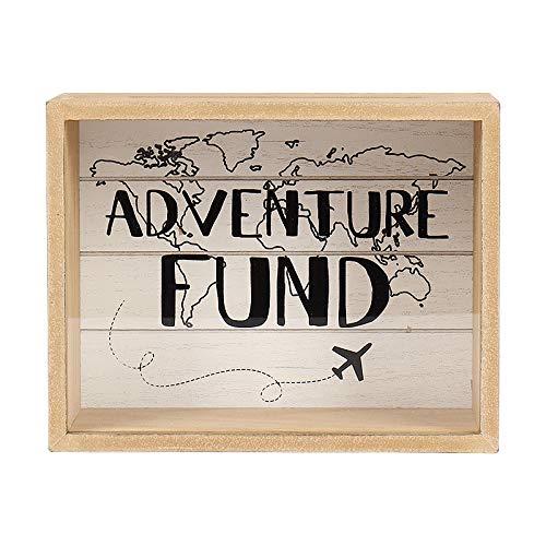 Hanna Roberts Card and Adventure Fund Wood Box with World Map and Plane Design for Weddings, Birthdays, Graduations, Baby and Bridal Showers, 9" x 5.5" x 7", Adventure Fund