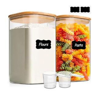 ComSaf 1.2 Gallon Wide Mouth Flour Sugar Storage Containers 2 Pcs, 4.6 Qt Glass Storage Containers with Lids, Large Pantry Glass Jar with Lid, Big Jars for Rice, Flour, Sugar, Cereal, Cookie, Coffee
