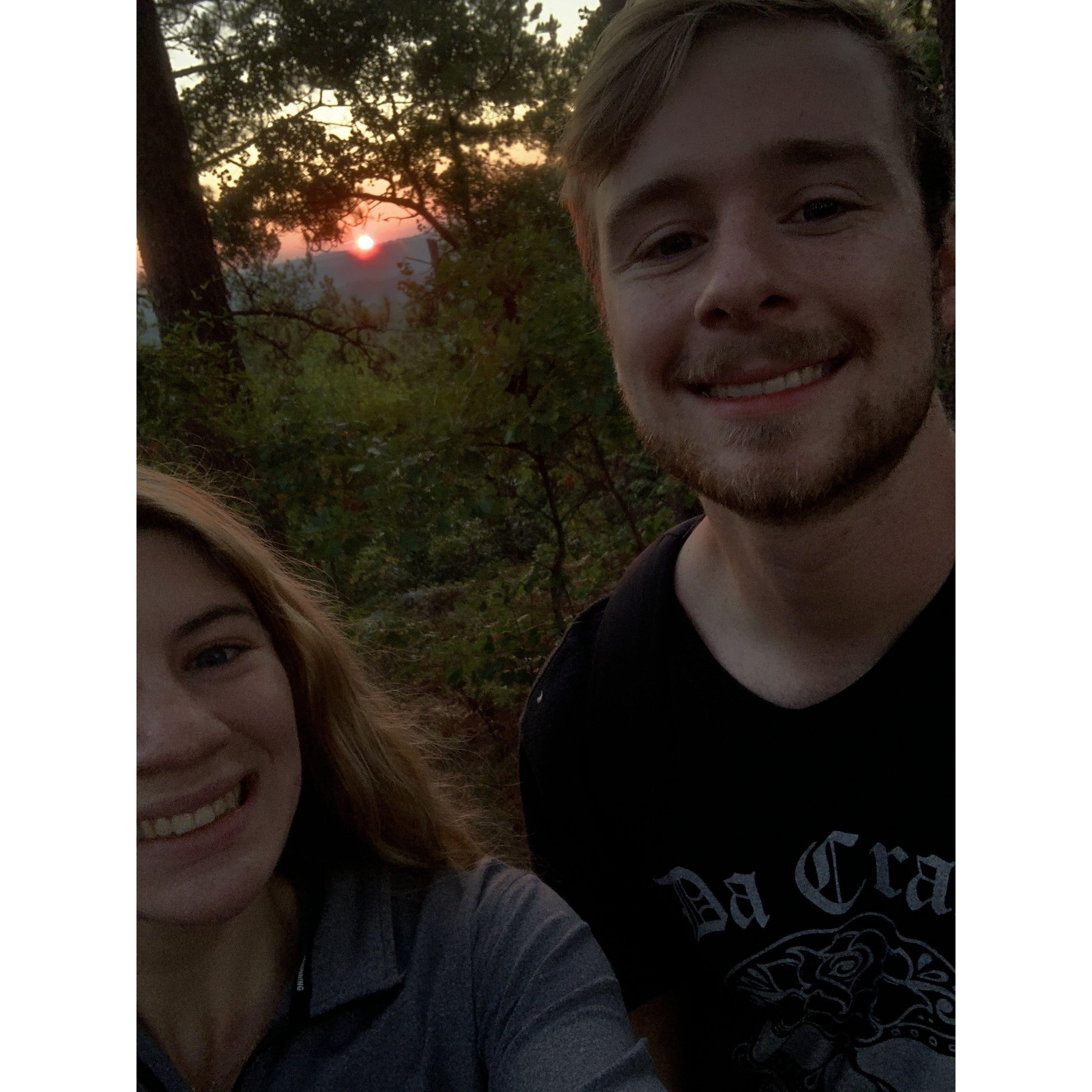 2nd year anniversary celebration. We hiked up Smith Mountain and popped a bottle of champagne.