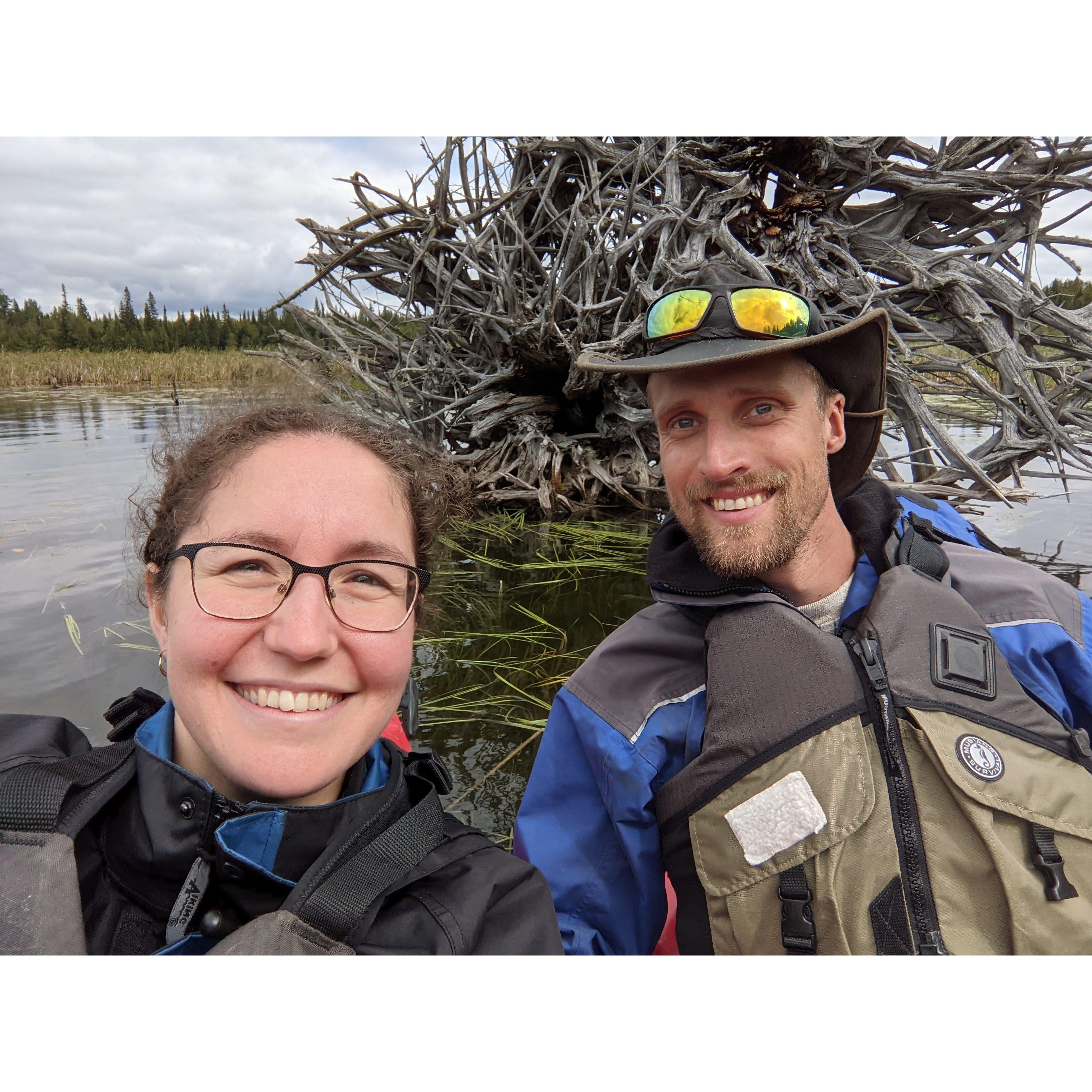 Making some great memories exploring near Devin's family's fishing lodge.  Yes Doris, we are wearing our PFDs.