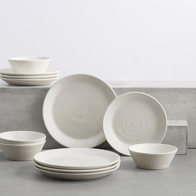 Larkin Stoneware 12-Piece Dinnerware Set - Shell White