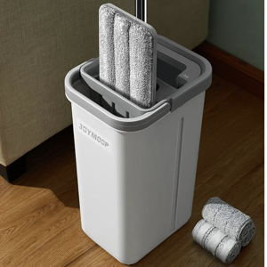 JOYMOOP Mop and Bucket Set, Hands-Free Flat Floor Mop with 3 Washable Microfiber Pads, Wet and Dry Use, Ideal for Home and Commercial Floor Cleaning