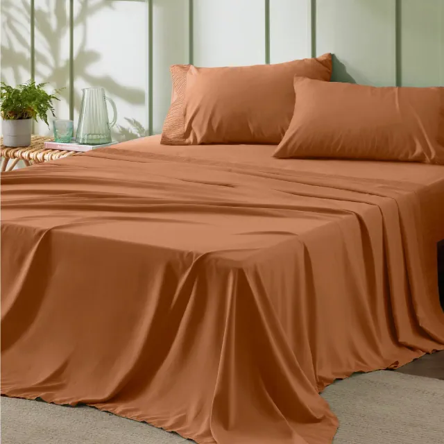 4 Pcs Sheet Sets Solid Embossed Ultra Soft & Durable Easy Care Polyester Microfiber Bedding Queen Terracotta