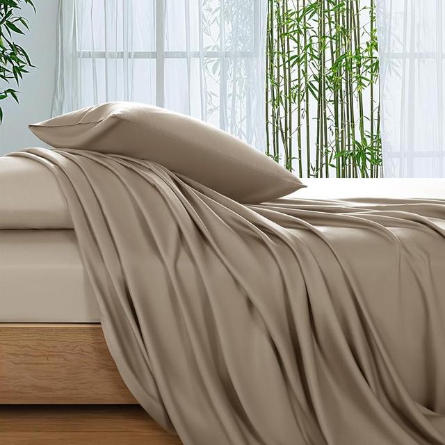 SONORO KATE 100% Viscose Derived from Bamboo_Sheets Queen Size, Ultra Breathable & Cooling Bed Sheets for Hot Sleepers, Hotel Luxury Silky Bedding Sheets, 16" Deep Pocket - 4PC (Simply Taupe,Queen)