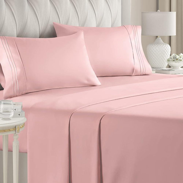 King Size 4 Piece Bedding Sheet Set - Breathable & Cooling - Hotel Luxury Bed Sheets Set - Easy Fit - Soft, Wrinkle Free & Comfy Baby Pink Oeko-Tex Bedding Sheets - Deep Pockets 4 Piece Bed Sheet Set