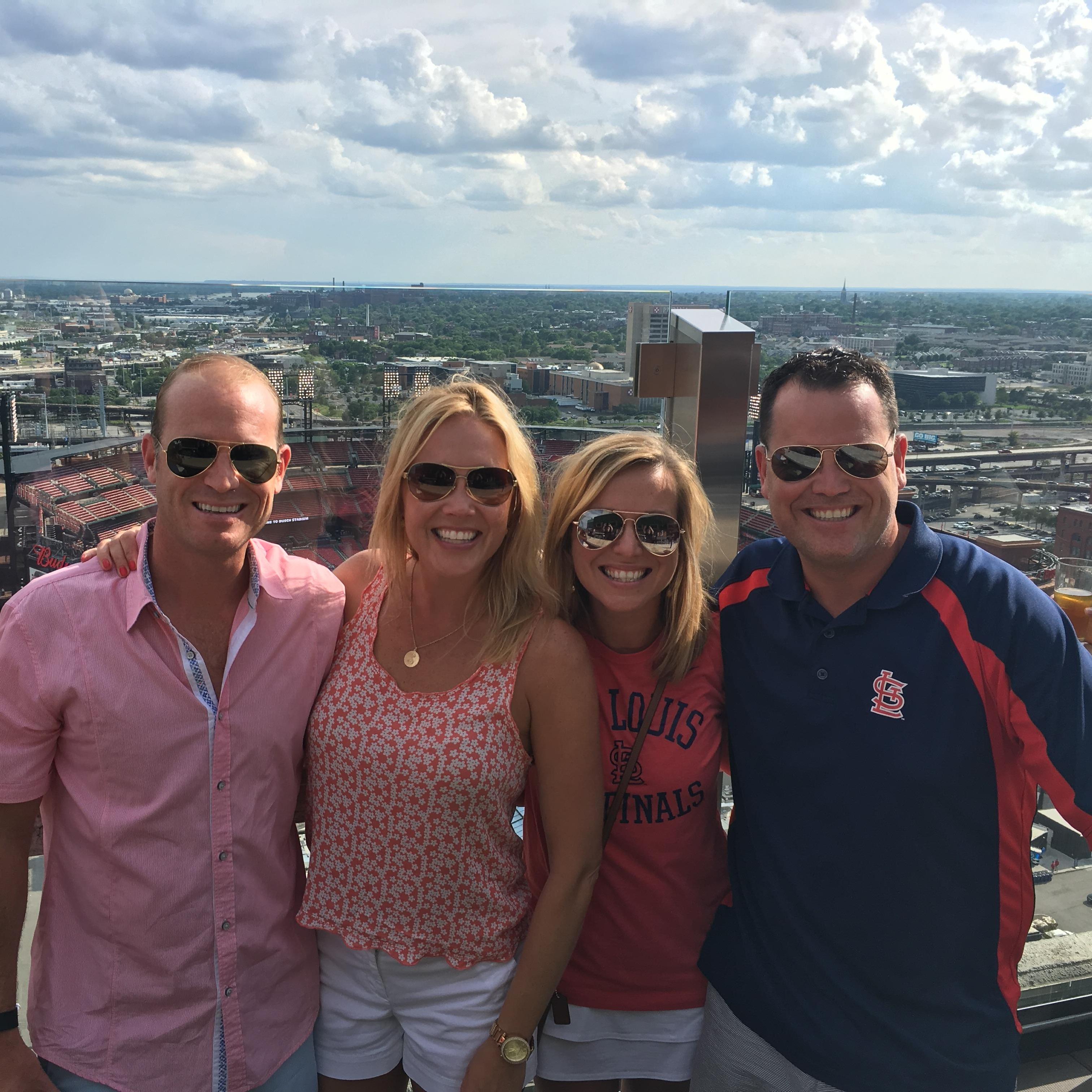 Part of our St. Louis visit. Attending a Cardinals game with Kirk and Erica