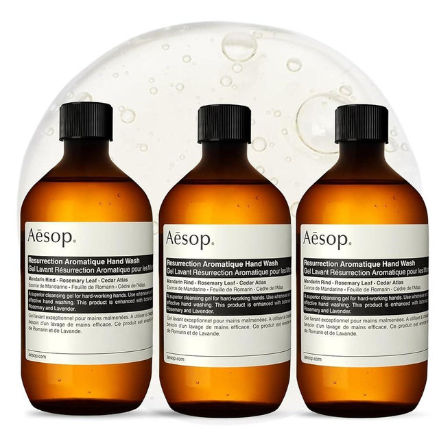 Aesop Resurrection Aromatique Hydrating Hand Wash Refill | Gentle Non-Drying Soap with Mandarin Rind, Rosemary & Lavender | Moisturizing Kitchen & Bathroom Soap | 16.9 oz (Pack of 3)