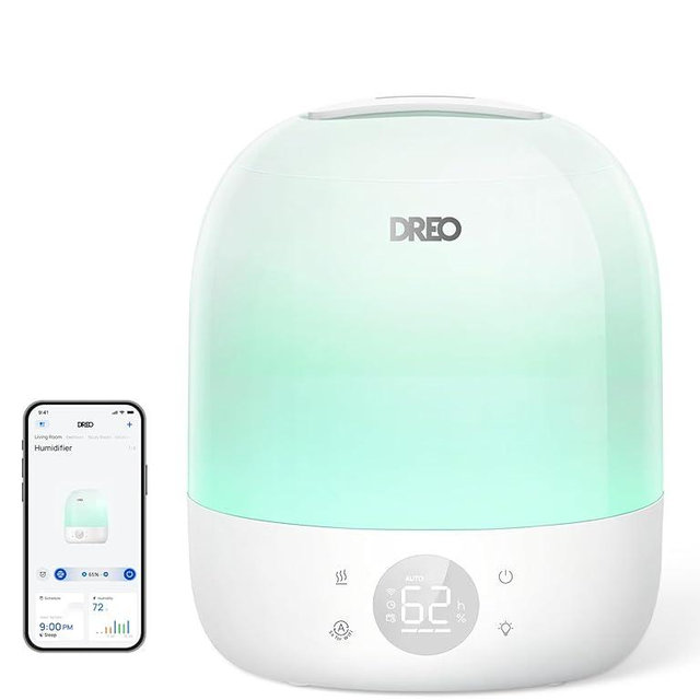 DREO Humidifiers for Bedroom - 30H Max Runtime & RGB Night Light & Sleep Trainer, Ultra Quiet 28dB Cool Mist Humidifier, Top Fill Smart Air Humidifier for Plants, Perfect for Baby & Nursery, HM409S