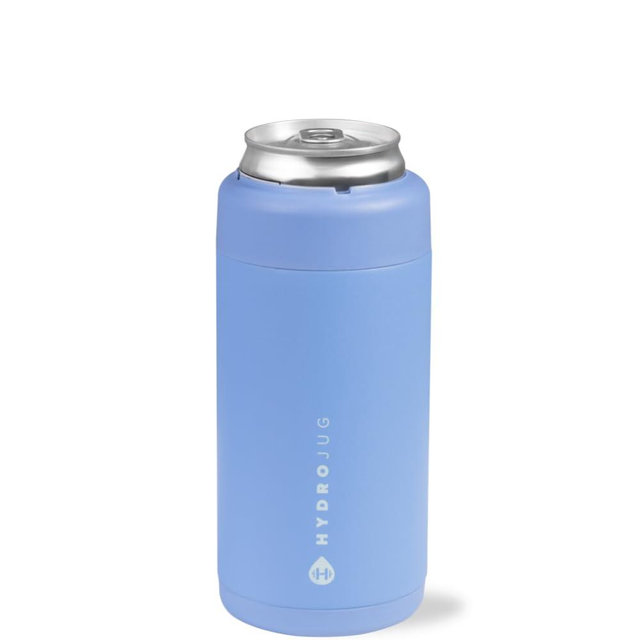 HydroJug Slim Can Cooler - 2-in-1 Insulated Can Cooler Cup - Stainless Steel Slim Can Holder with Non-Slip Rubber Base - Screw-Top Lid - Dishwasher Safe - 12oz, Light Blue