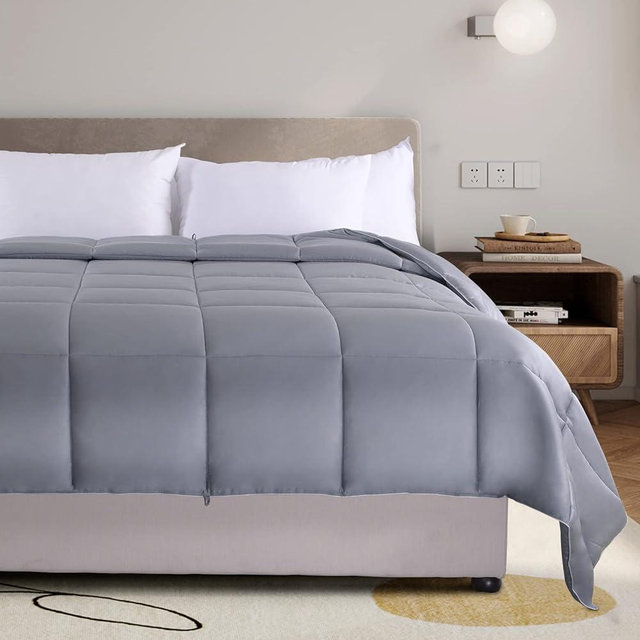 NEXHOME PRO Organic Natural Bamboo Cooling Comforter,Light Grey 106" L x 90" W King Lightweight Down Alternative Cool Duvet Insert,Summer Bedding Duvet Quilt Cool for Hot Sleepers,8 Corner Tabs