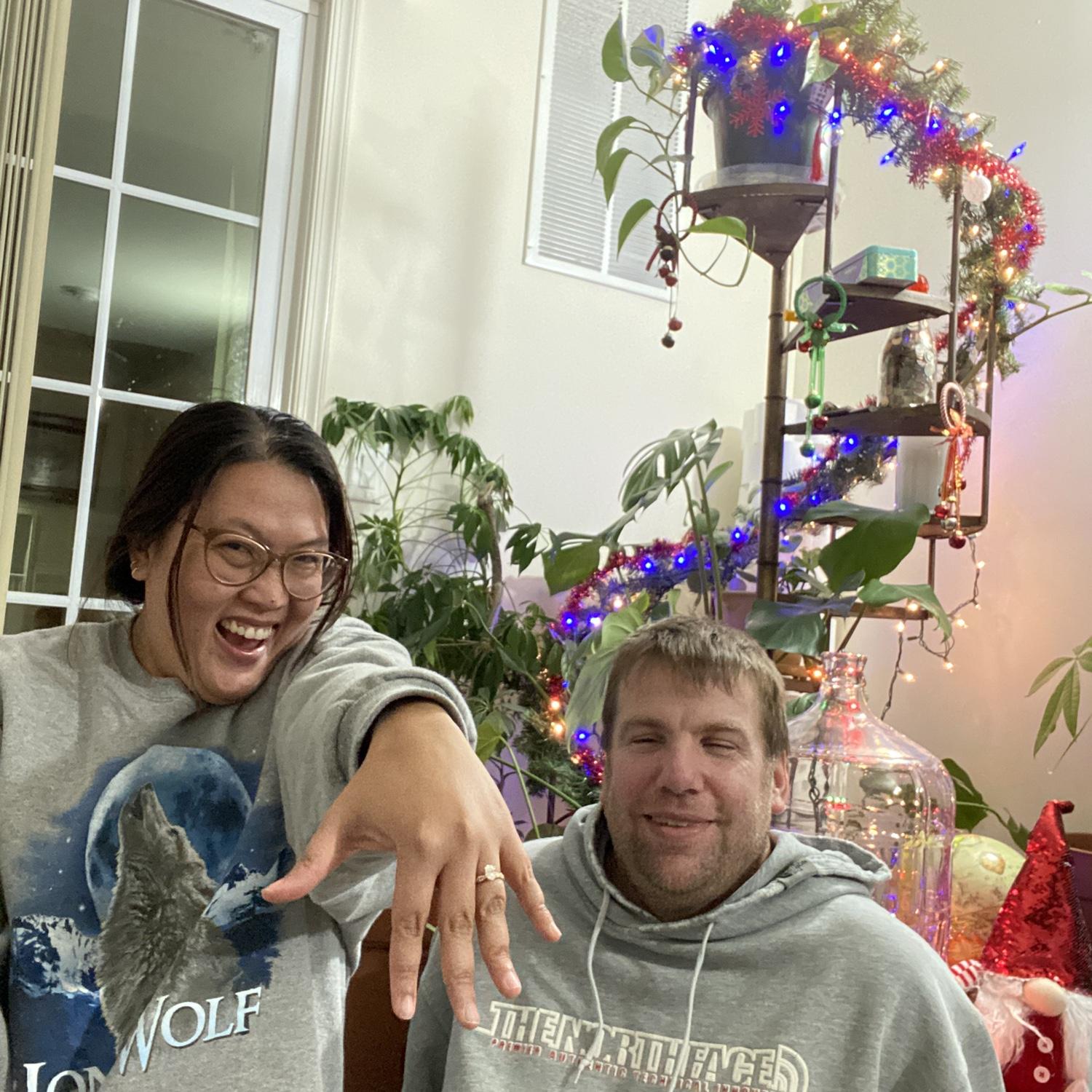 This was taken the night after he proposed to me "I think" we don't have picture of the proposal because it was just so random, early in the morning while I make my coffee. :D