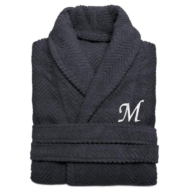 Linum Home Textiles Large/X-Large Herringbone Turkish Cotton Unisex Bathrobe in Grey