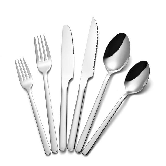 KINGSTONE 24-Piece Silverware Set with Steak Knives, Flatware Set for 4, Stainless Steel Tableware Cutlery Set for Home Restaurant, Mirror Finish,Modern Design