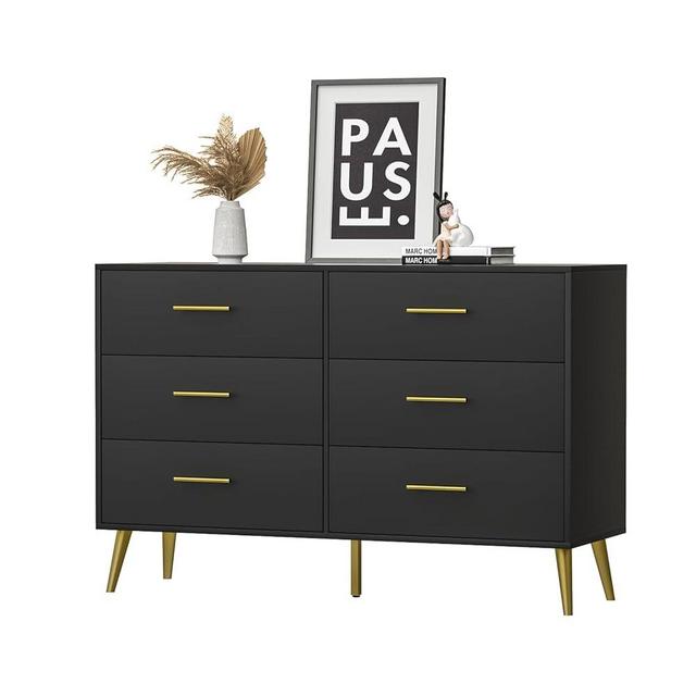FURNIWAY Black Dresser for Bedroom, 6 Drawer Dresser with Wide Drawer and Metal Handles, Wood Dressers & Chests of Drawers for Hallway, Entryway
