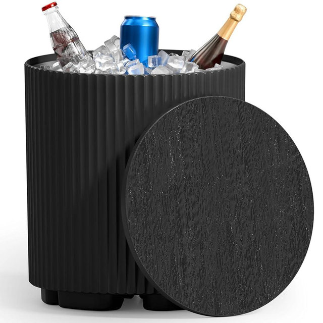 FONTOI Outdoor Cooler Side Table, 2 in 1 Ice Chest Side Table,as Cooler Side Table,Cooler Table for Patio, Parties Picnics, Beach, Black