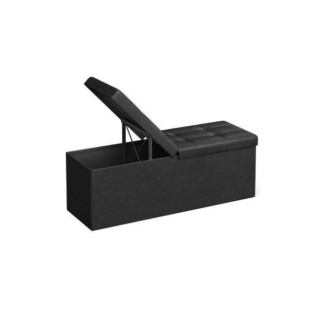 SONGMICS 43" Folding Storage Ottoman Bench Leather Ottoman Storage Footrest Hold up to 660lb Black