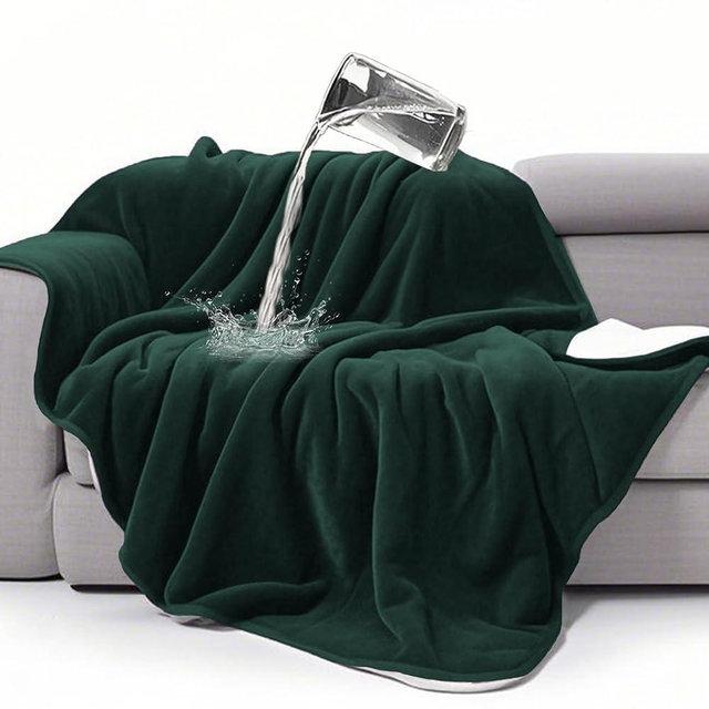 gogobunny Waterproof Bed Blanket, Reversible Sherpa Fleece Throw Blanket for Dog Puppy Cat, Furniture Cover Protects Bed Couch Sofa from Liquid Pee and Pet Fur (Forest Green, 90x90 inches)