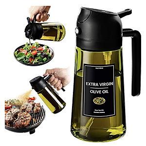 Olive Oil Dispenser for Kitchen with Stickers - 2 in 1 Olive Oil Sprayer for Cooking, Air Fryer, and Salad, Black (Light-Proof Kitchen Gadget)