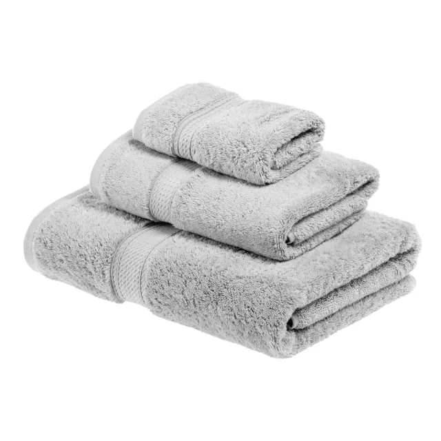 Solid Luxury Premium Cotton 900 GSM Highly Absorbent 3 Piece Bathroom Towel Set, Silver by Blue Nile Mills