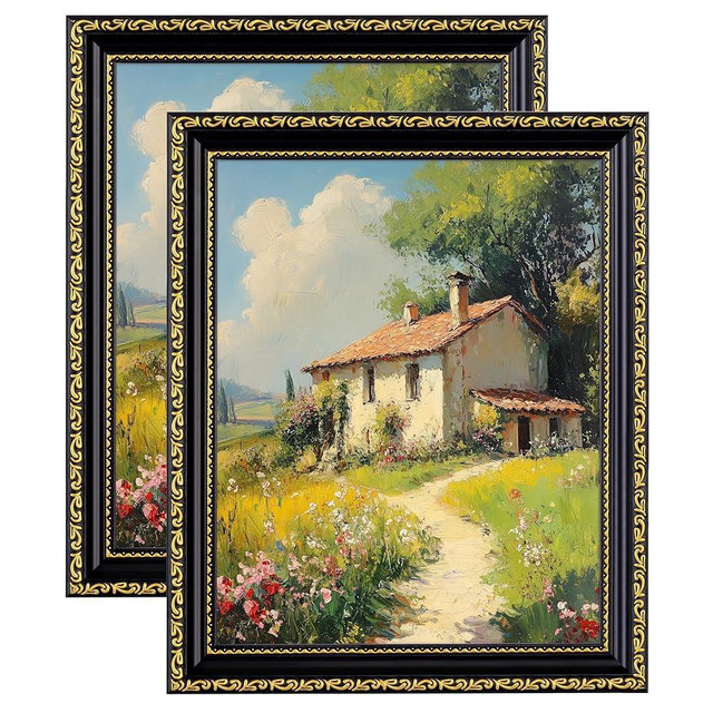 eletecpro 8x10 Picture Frames Set of 2, Vintage Frames with Glass Cover, Gothic Photo Frame Displays 5x7 Photo with Mat or 8x10 without Mat for Tabletop or Wall Decor, Black Gold