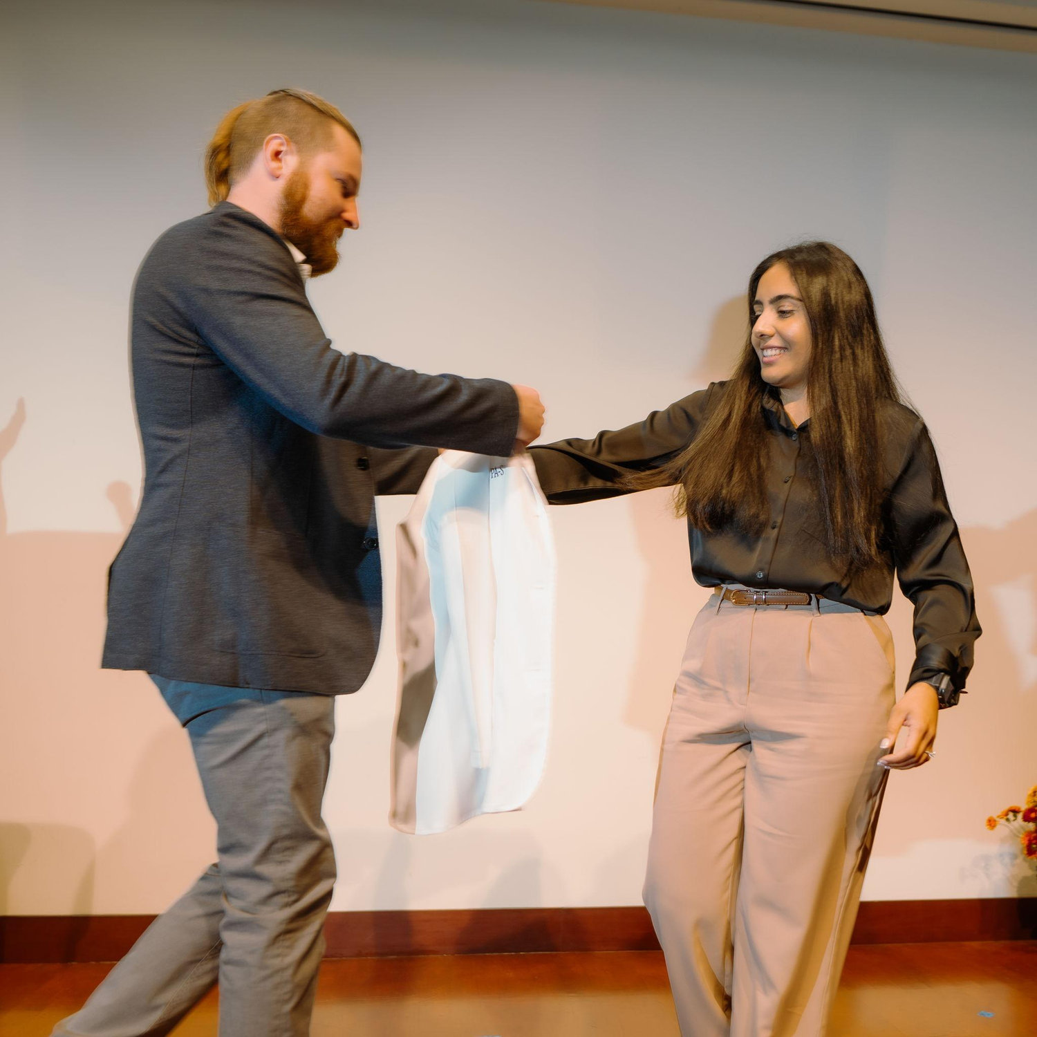Steven donning Sharn’s white coat!