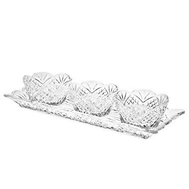 Le'raze Elegant Appetizer Serving Tray Condiment Server and Dip Bowl Set, Crystal Sparkling Design Relish Tray, For Dried Fruits, Nuts, Candy, and Dips