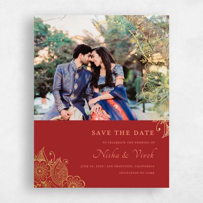 Dark Red Wedding Save the Date - Sambac Photo Foil