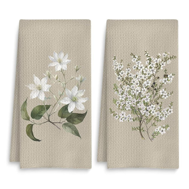 Fuasei Vintage Floral Kitchen Towels Set of 2, Retro Floral Dish Towels Tea Towels for Kitchen, Vintage Wildflower Hand Towels for Bathroom, Retro Wildflower Kitchen Bathroom Decor, 16x24 Inch(03)
