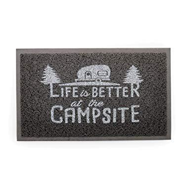 Camco Life Is Better at The Campsite Outdoor & Indoor Welcome Mat - Weather and Mildew Resistant Doormat | Traps Dirt and Liquid | Spongey Comfortable Feel | Measures 26 ½ " x 15" - Gray (53200)