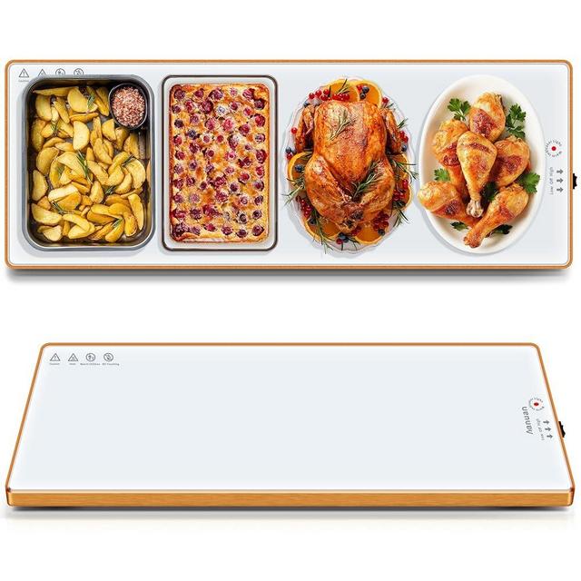 Warming Trays for Buffets Party (Long 32"x12"), Warming Mat for Food with Thermostat & Full Surface Warming, Temperature Adjustable Food Warming Mat, All Year Use White Food warmer