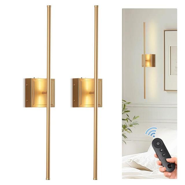 Battery Operated Wall Sconces set of 2, 6000mAh Rechargeable Wall Sconce not Hardwired, 350°Rotate Dimmable Wireless Wall Sconce with Remote, Sconce Wall Decor for Living Room, Hallway, Bedroom, Gold