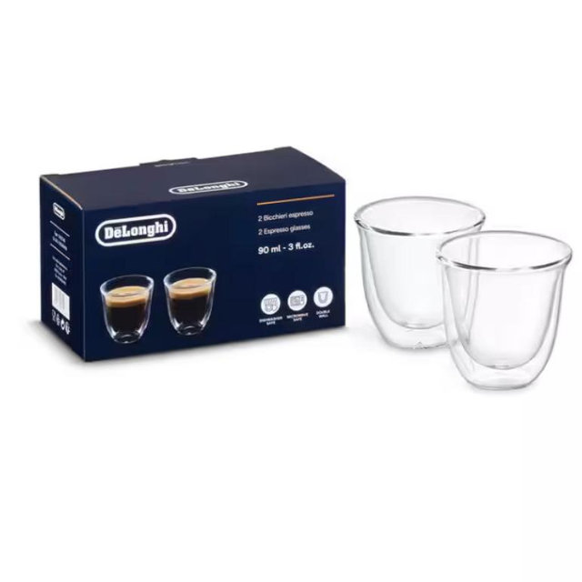De'Longhi Espresso Cups, Double Wall Thermal Glasses, 2 oz, Set of 2 - DLSC310