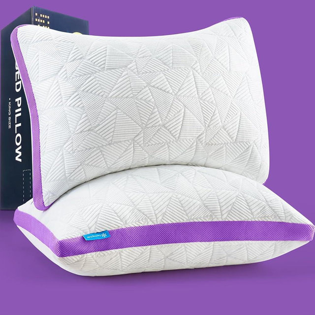 BETU Cooling King Size Pillows Set of 2, Shredded Memory Foam Cool Pillows for Hot Sleepers, Adjustable Firm Soft Support Bed Pillow Perfect for Back Neck Pain and Side Sleeping with Cover, Purple