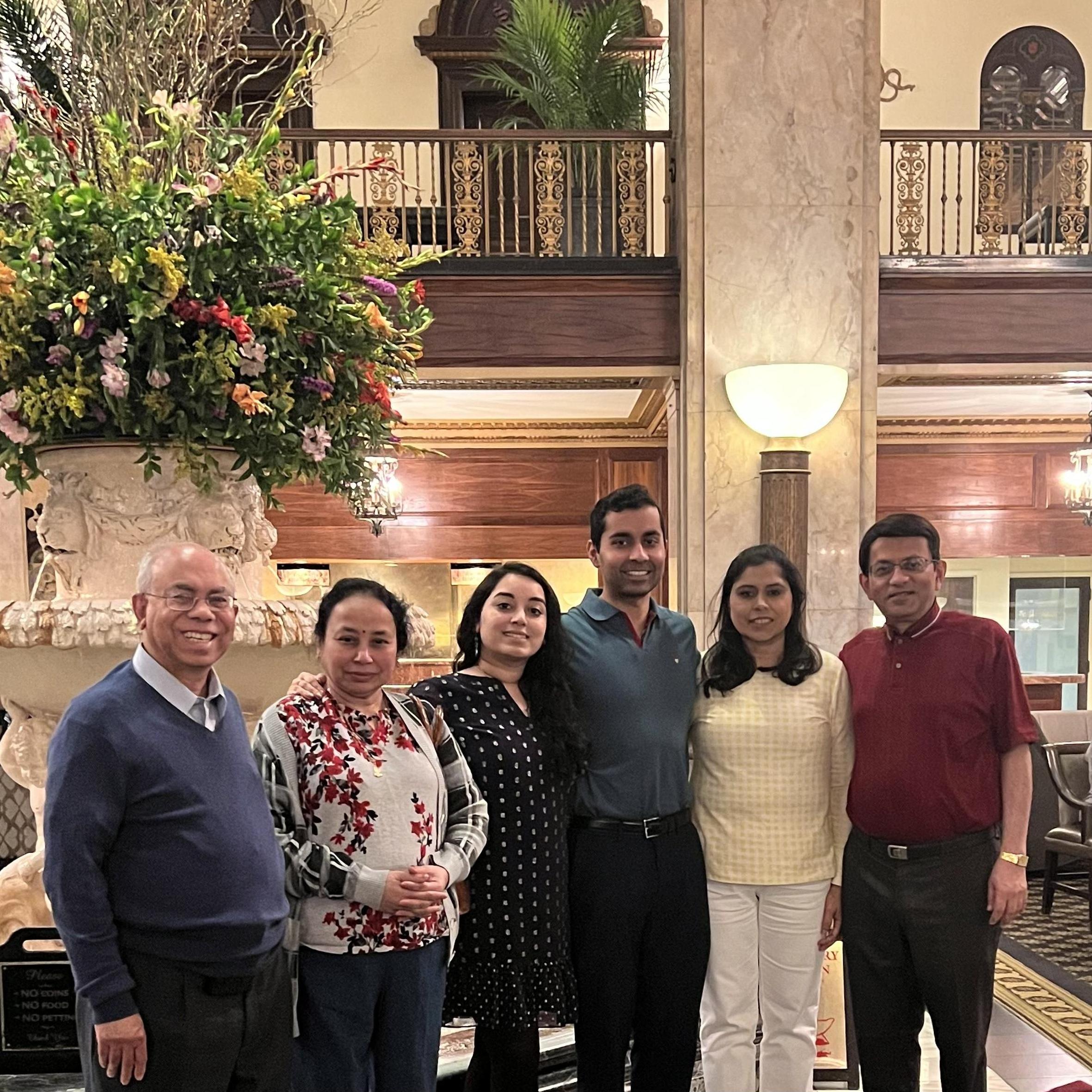 The Paul and Banerjee families enjoying a lovely day at the famous Memphis Peabody Hotel. This Memphis icon has been open since 1969 and home to the world-famous Peabody Ducks.
