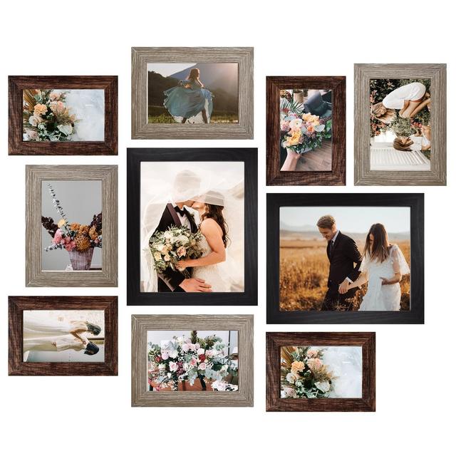 Picture Frame Set 10-Pack, Gallery Wall Frame Collage with 8x10 5x7 4x6 Frames in 3 Different Finishes