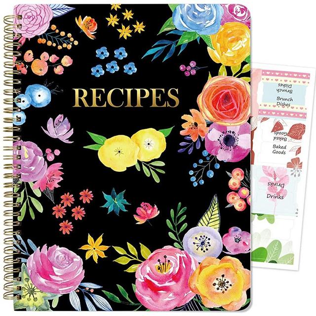 Blank Cookbook Recipe Book Notebook Flower Journal to Write in with Tabs Stickers 8.5" x 11" for Mother's Day Gift