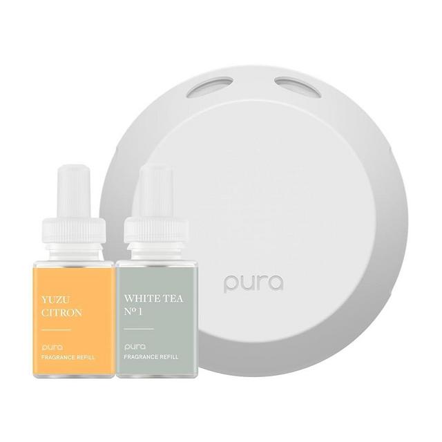 Pura Smart Home Fragrance Device Starter Set - Pura 4 - Scent Diffuser for Home - Includes Fragrance Aroma Diffuser - Square Box, Yuzu Citron and White Tea No. 1 Scent Refills