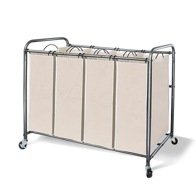 STORAGE MANIAC Laundry Sorter 4 Section, Laundry Hamper with Wheels, Laundry Basket Sorter, Laundry Separator Hamper, Laundry Divider Hamper, 4 Bag Laundry Hamper with Wheels and Removable Bags, Beige