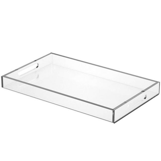 NIUBEE Acrylic Serving Tray 12x20 Inches -Spill Proof- Clear Decorative Tray Organiser for Ottoman Coffee Table Countertop with Handles