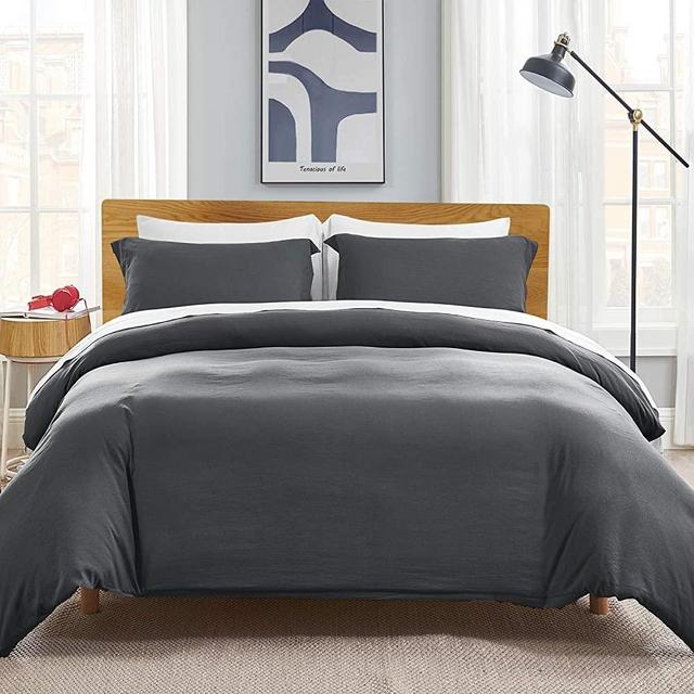 Bedsure King Size Duvet Cover Set with Zipper Closure, Washed Microfiber - Ultra Soft (104x90 inches) - 3 Pieces (1 Duvet Cover + 2 Pillow Shams), Charcoal Grey