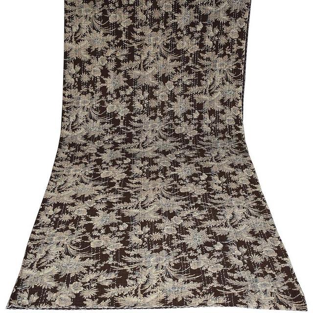 Sophia-Art King/Twin Handmade Floral Throw Coverlet Kantha Traditional Bedspread Bohemian Kantha Bedding Cotton Work Decor Printed Ethnic Quilt (Brown Pearl, 90 * 108 Inches)