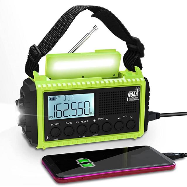 Emergency Radio Raynic 5000 Weather Radio Solar Hand Crank AM/FM/SW/NOAA Weather Alert Portable Radio with Cellphone Charger, Headphone Jack, Flashlight, Reading Lamp and SOS Alarm (Green)