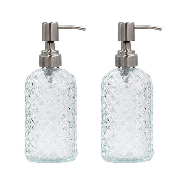 SDlumeiy 16 Oz Soap Dispenser with 304 Rustproof Stainless Steel Pump, Kitchen, Bathroom Soap Dispenser， Refillable Liquid Glass Soap Dispenser for Hand Soap, Soap, Lotion. (Clear-2pack)