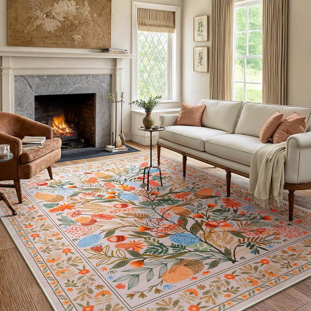 Anidaroel Colorful Botanical Area Rugs 8x10, Washable Large Rugs for Living Room Non Slip Soft Bedroom Rug, Stain Resistant Dining Room Mat Accent Floor Carpet for Home Office Playroom