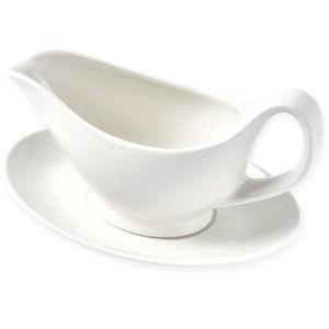 Gravy Boat with Saucer - 16oz Fine Porcelain Sauce & Salad Dressing Boat (White)