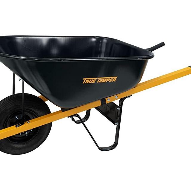 True Temper R6STPTEC 6 Cu. Ft Tray Wheelbarrow with Steel Handles, Black