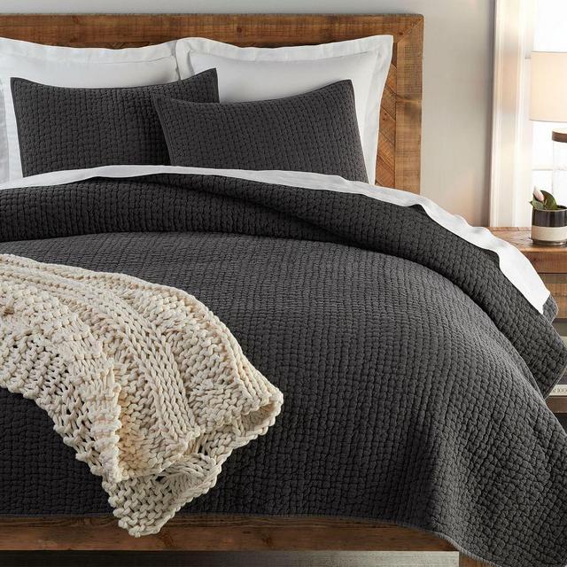 Stonewashed Pickstitch Cotton Quilt, King/Cal King, Shale