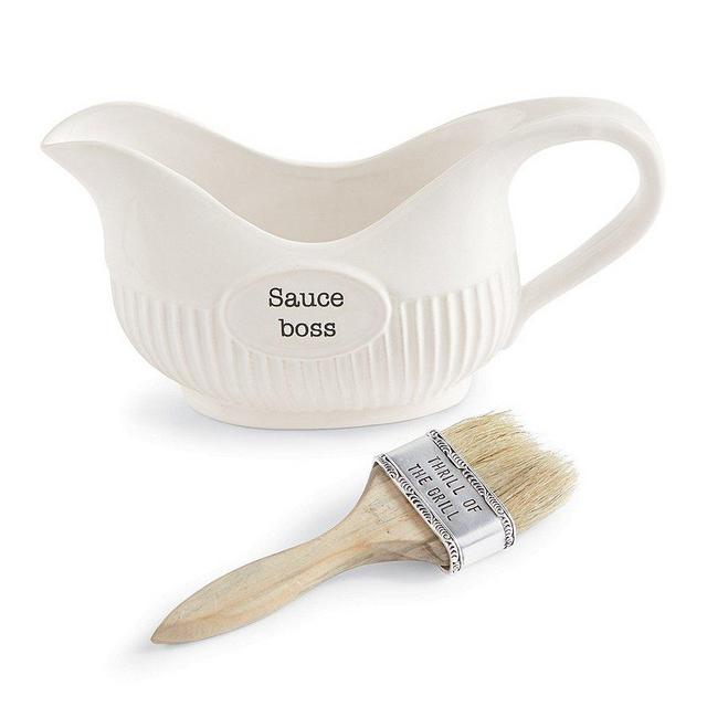 Mud Pie Circa Ceramic BBQ Sauce Bowl with Wood Basting Brush