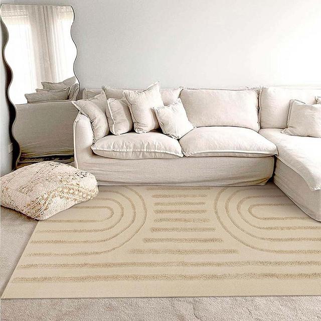 LEEVAN Washable 5x8 Area Rugs, Tan Tufted Rainbow Living Room Rugs, Cotton Braided Bedroom Rug with Tassel, Boho Patio Rug Farmhouse Kids Rugs, Durable Floor Carpet for Playroom/Nursery/Classroom